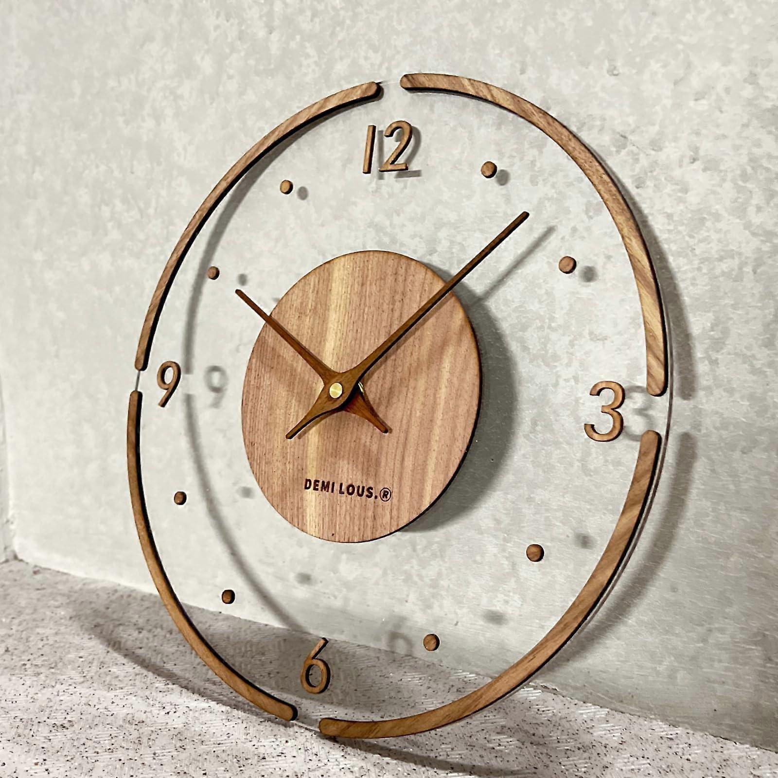 Wall clock, stylish, transparent, wood, natural, walnut, modern, designers, simple design, silent, handmade