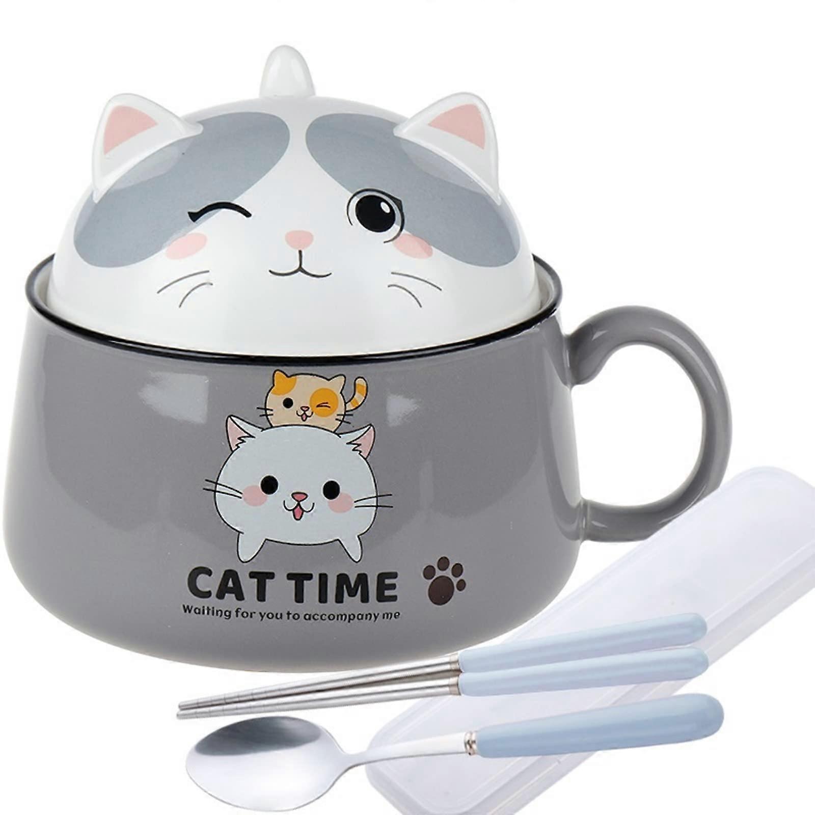 Cute Cat Ramen Bowl with for Lid Soup 34.5 OZ