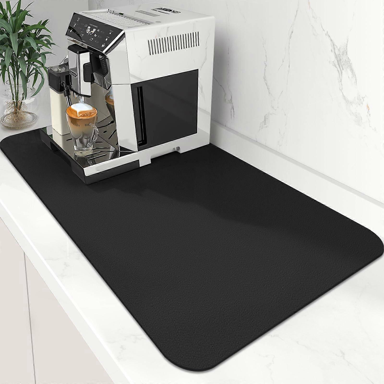 Coffee Mat Super Absorbent Dish Drying Mat Black Polyester 17 x 30 Inch Solid Coffee Bar Accessories