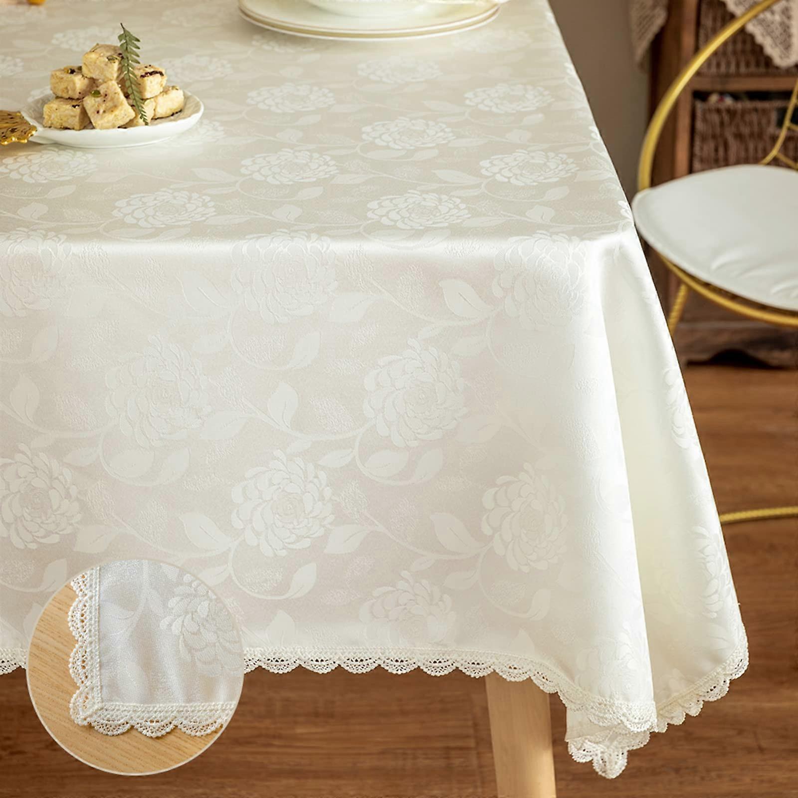 Rose Jacquard Table Decloth Lace Thorn Rectangular Table Cover, 60x120 inch, White