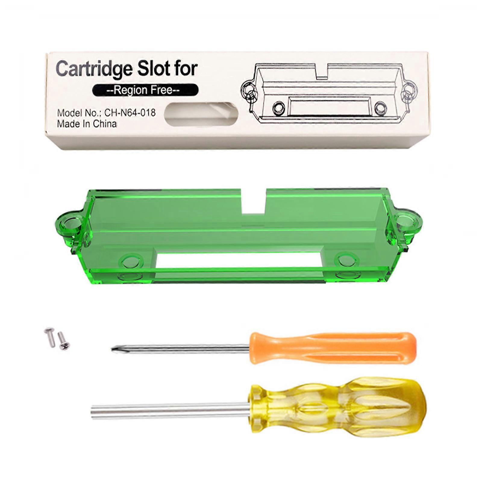 Gaming Accessory Replacement Cartridge Slot Fit for N64 Game Machine Game Card Slot Tray Game Card Slot with Screwdriver Green