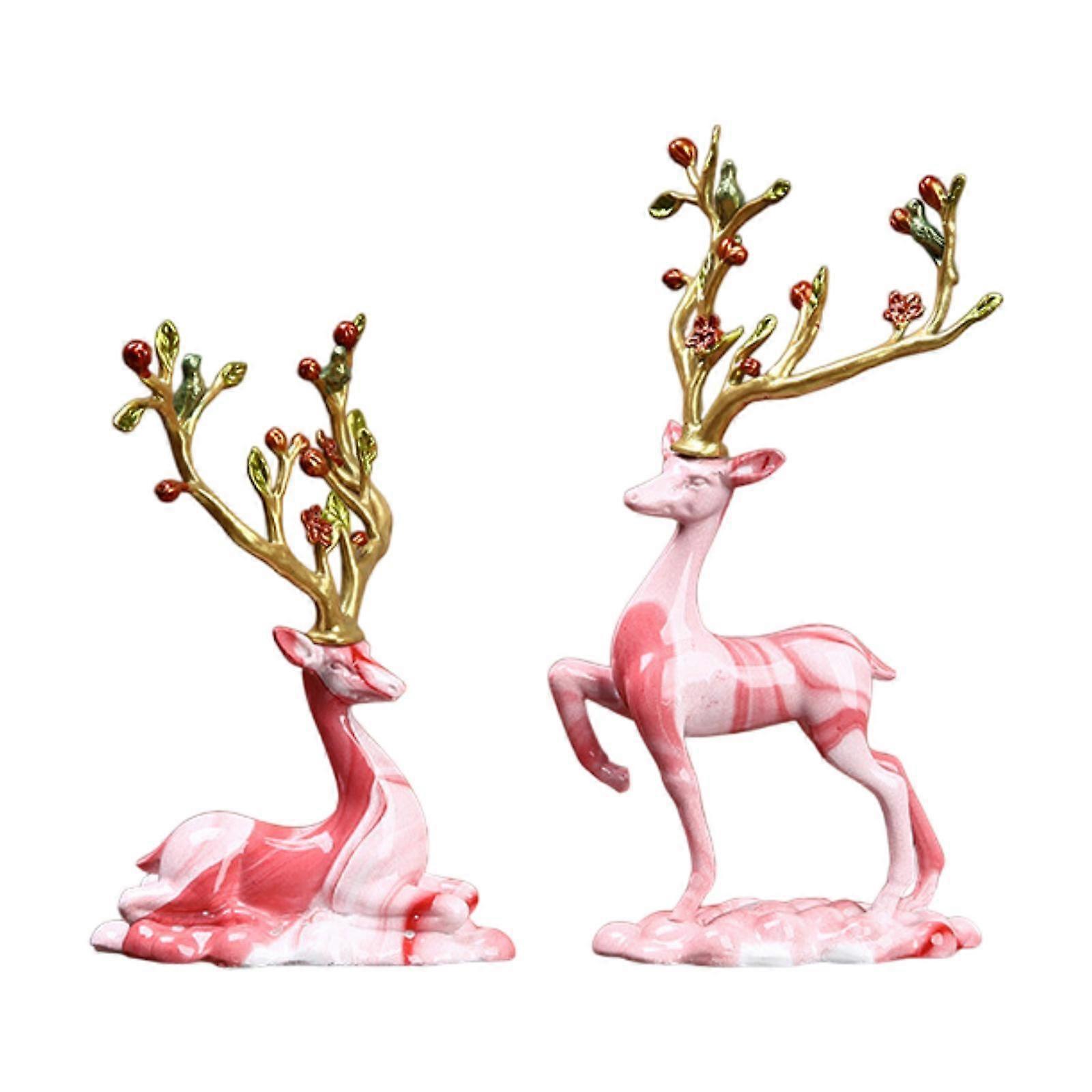 2Pcs Deer Figurines Collection Reindeer Figurines for Hallway Desktop Indoor
