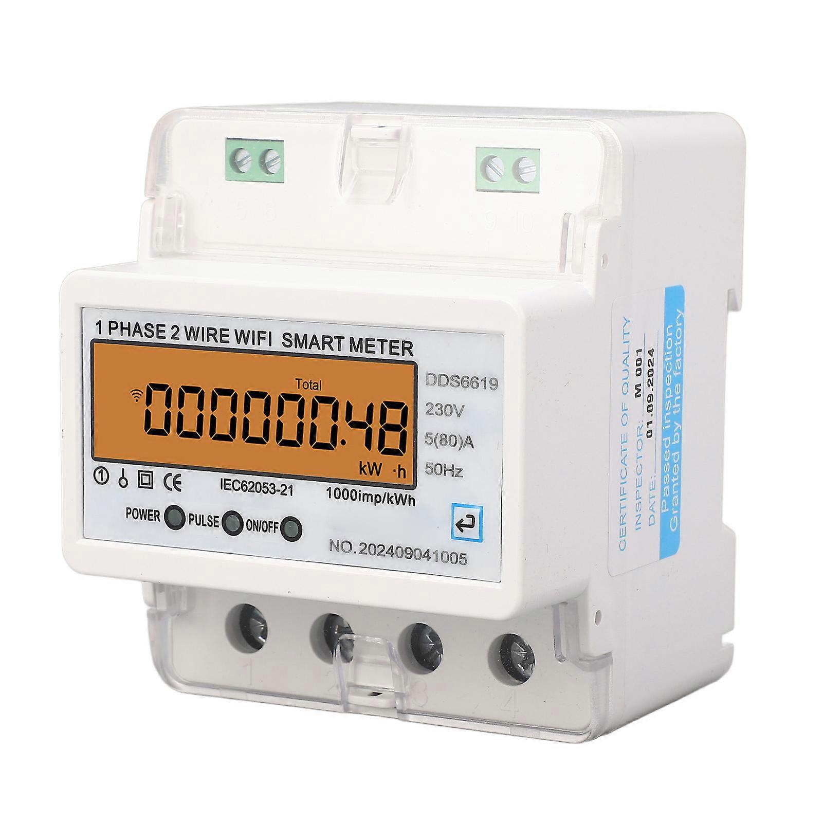 WiFi Energy Single Phase 2 Wire APP Remote Control DIN Rail Smart Voltage Current Power Meter with On Off Switch