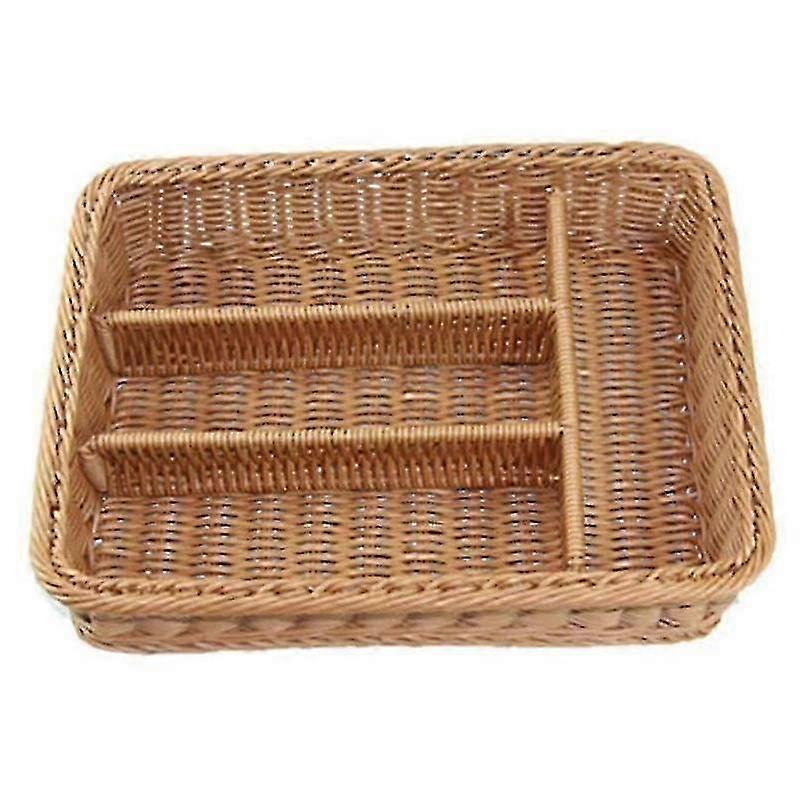 Kitchen Drawer Organizer for Forks and Knives - Rattan Storage Basket with 4 Sections