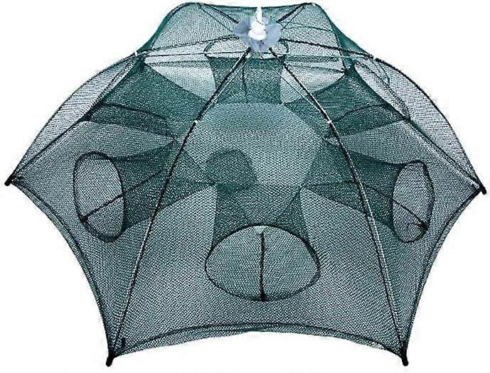 Sea Fishing Net Crayfish Trap Fish Trap 6 Holes Nylon Shrimp Net Cage Crayfish Automatic Trap Foldable Crab Trap Cast Fishing Net Network Net (80x80cm