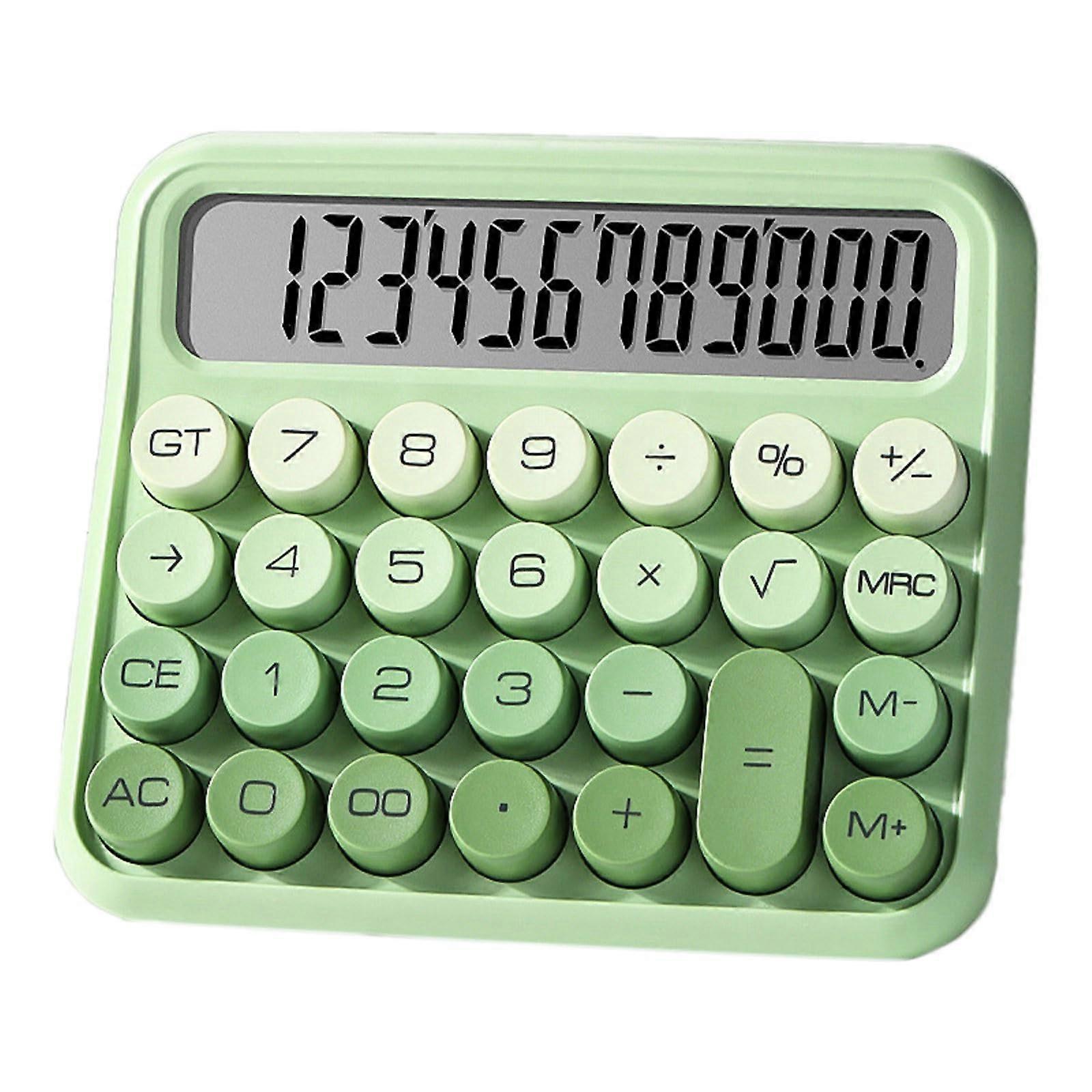 Calculator with Big Buttons, Cute Green Desktop Calculator, LCD Display, Mechanical Switch for Office and Daily Use