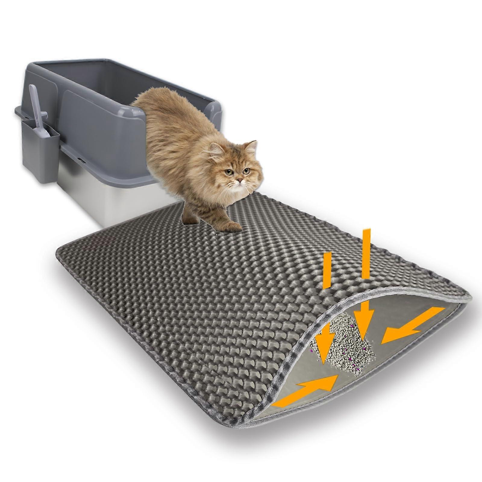 Grey Cat Litter Mat, AntiTracking , EVA Honeycomb Design, NonSlip, Easy to Clean Reusable (30x22in)