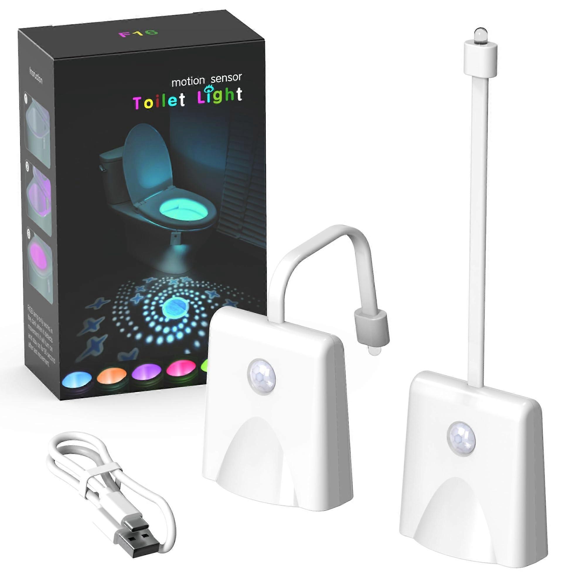 Toilet Night Lights USB Rechargeable LED Bowl Light with 16 Color Options and Motion Sensor for Bathroom Use