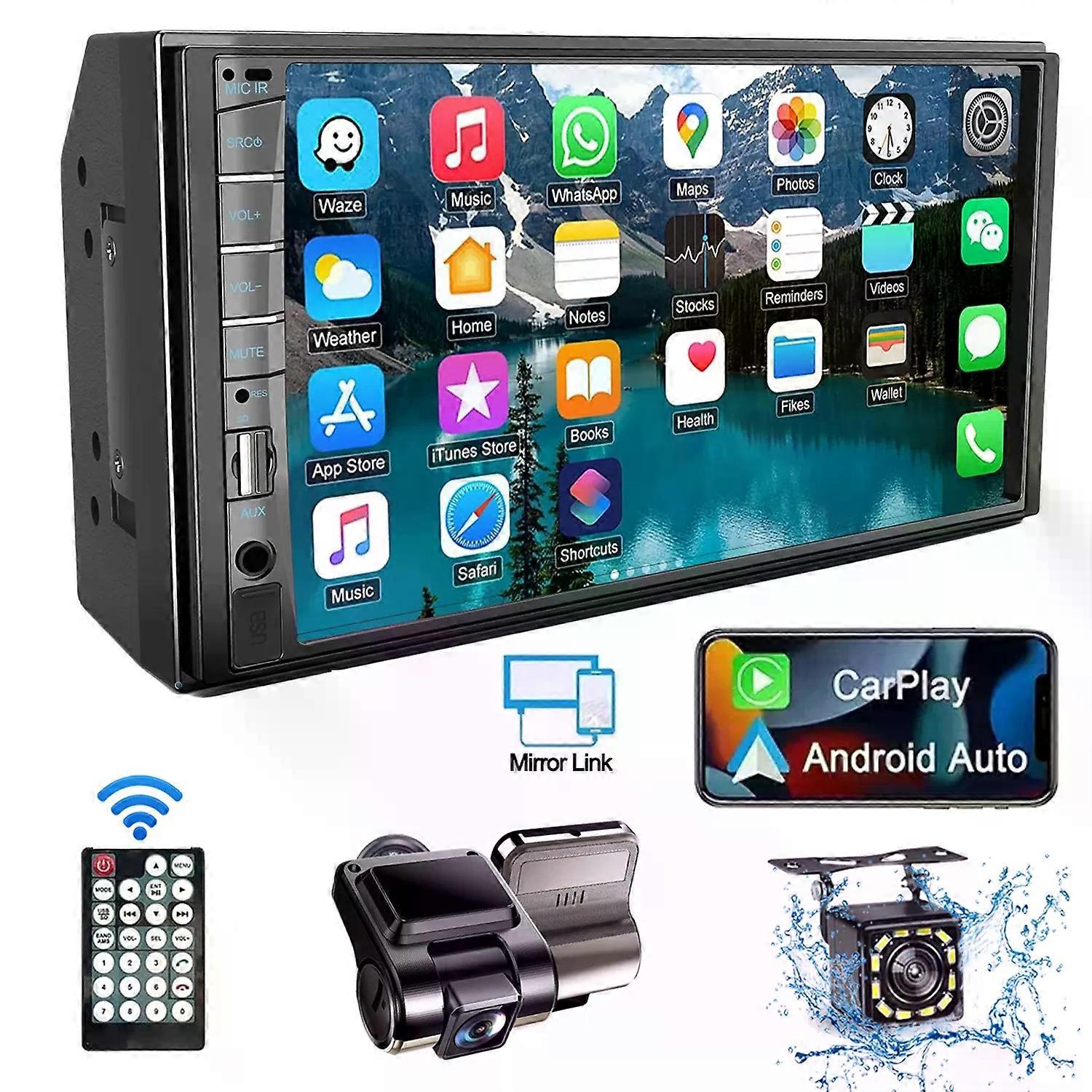 7 Inch Car Radio Stereo 2 Din Touchscreen Car Video Player with Dash Cam and Backup Camera Bluetooth Navigation USB FM AUX Input