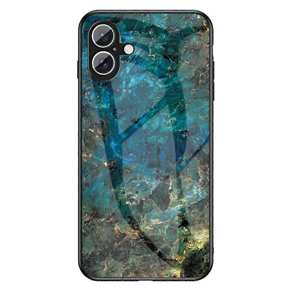 For iPhone 16 Plus Case Marble Pattern Tempered Glass+PC+TPU Protective Phone Cover