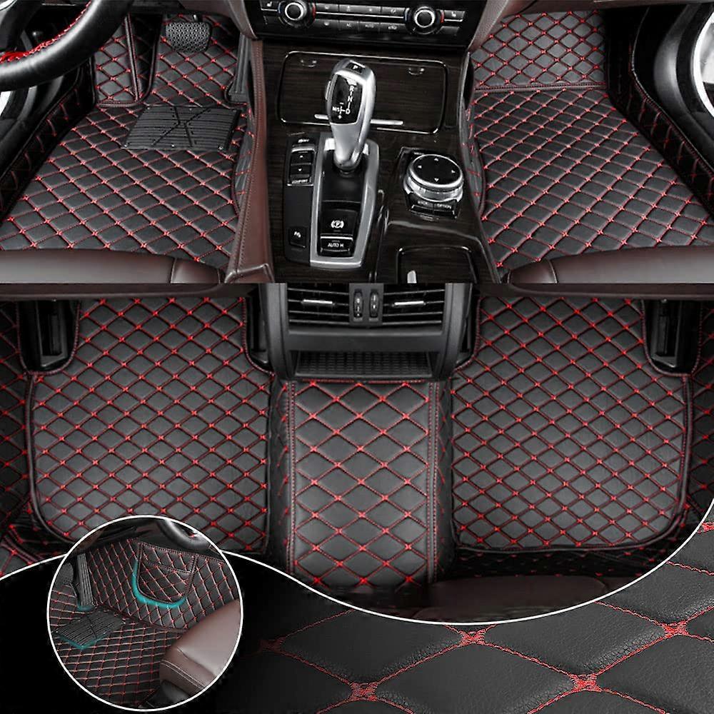 Floor Mats Custom Leather Waterproof Anti-Slip Full Coverage Front And Rear Liners for KIA Sorento 2003-2023 Black Red