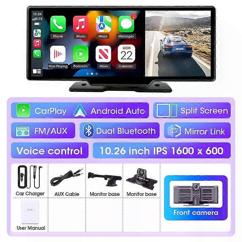 Dash Cam 4K Car DVR Wireless Carplay & Android Auto GPS Navigation Video Recorder Dashboard Dual Lens Wifi FM AUX