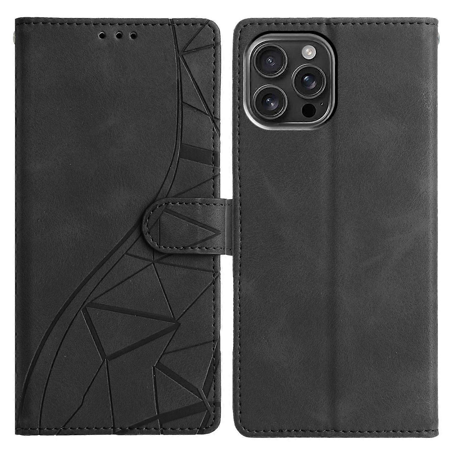 For iPhone 16 Pro Max Case Wallet Stand Imprinted Triangle Pattern Leather Phone Flip Cover