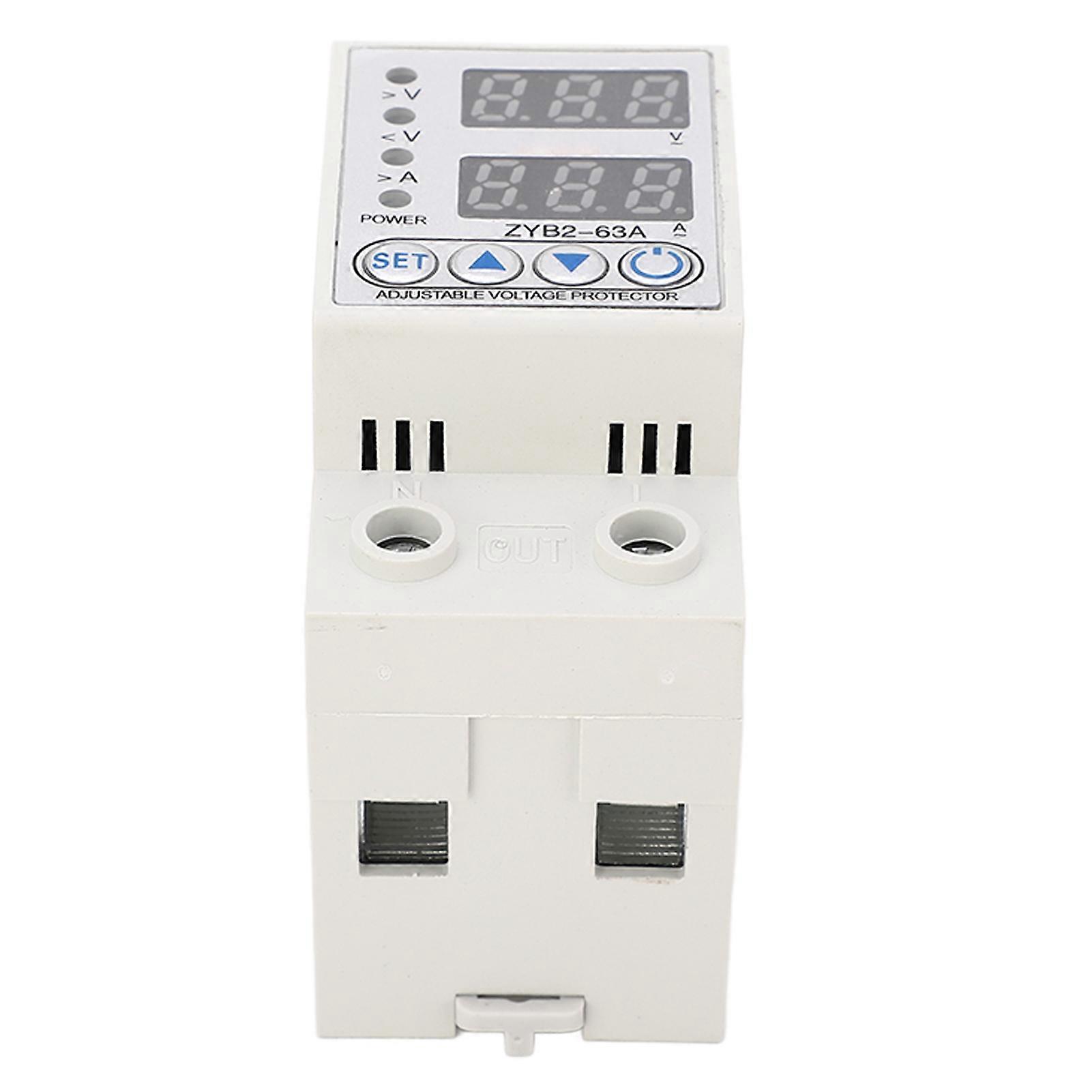 Current Protector Auto Reset Digital Display Over Under Voltage Protective Device for Home Hotel 2P 220V AC 63A