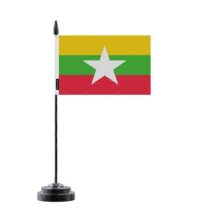 Table Flag of Myanmar – 14 x 21 cm – Polyester – Black Plastic Base