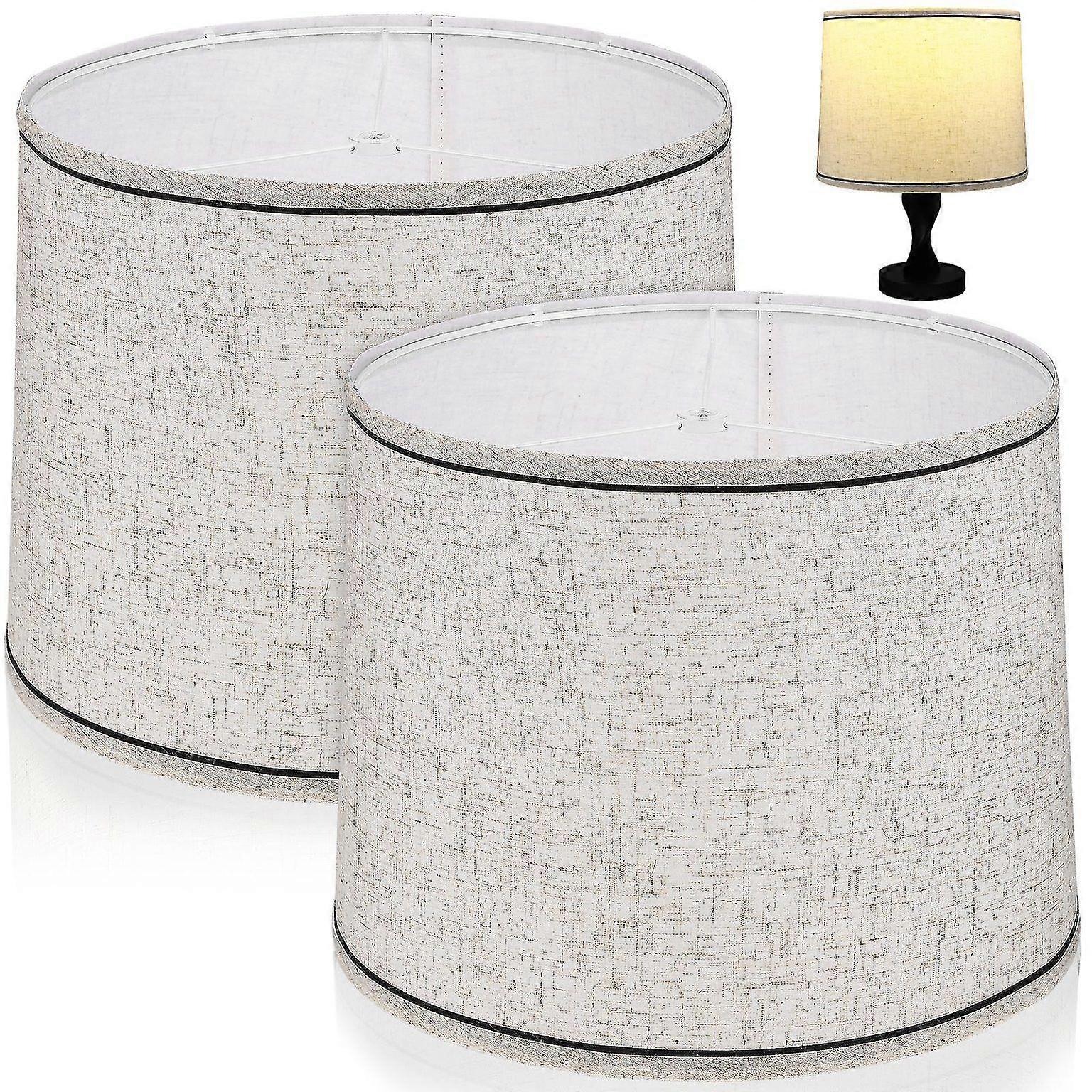 2-Pack Beige Linen Drum Lampshades for Table & Floor Lamps - Easy Assembly, Stylish Home Decor