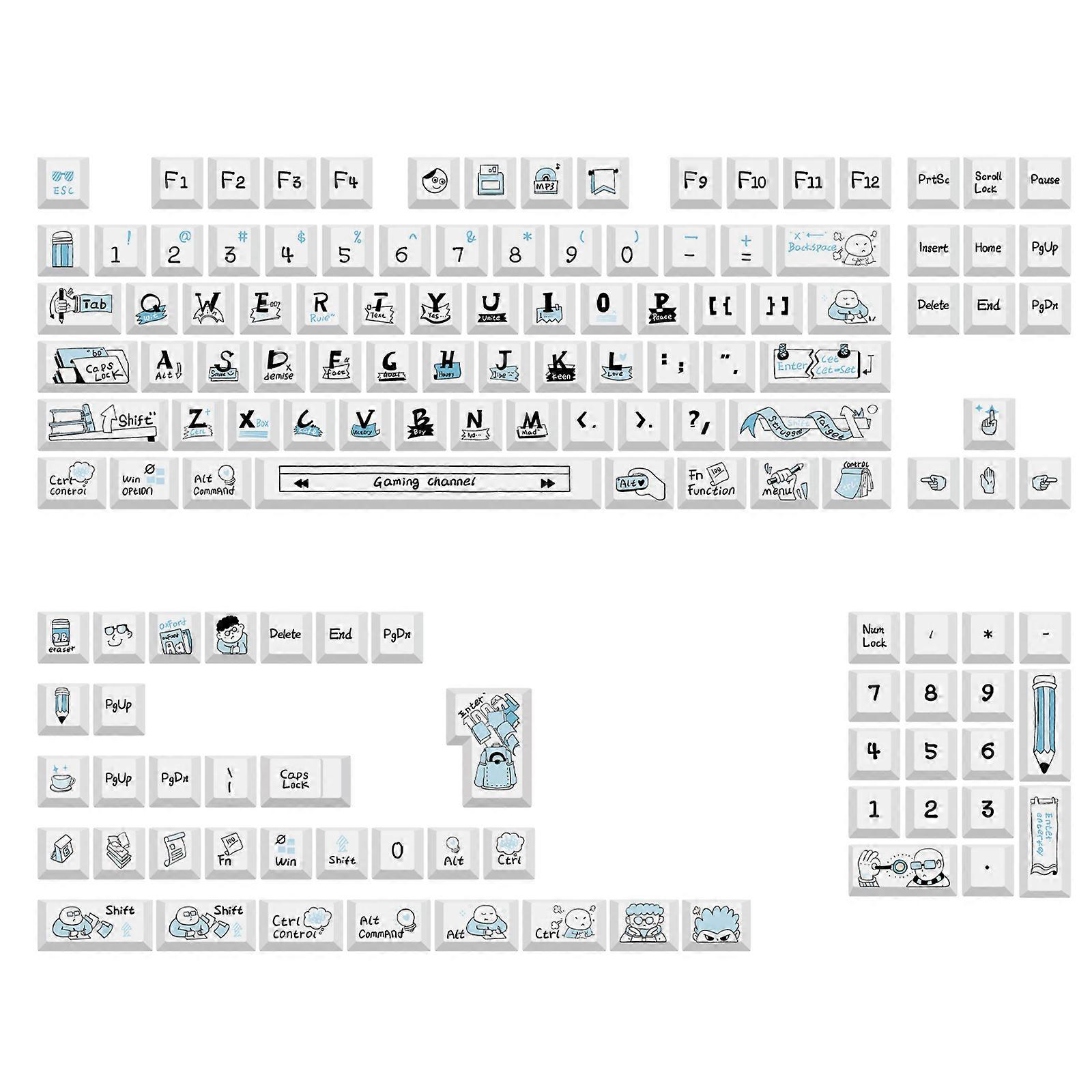 136 Keys Sea Salt Keycaps Set Original Height PBT Thermal Sublimation for 61 87 98 104 108 Keys Mechanical Key