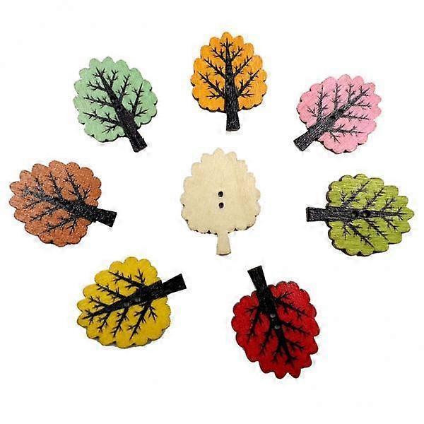 2x 50pcs Wooden Colorful Decorative Tree Buttons 2 Holes for DIY