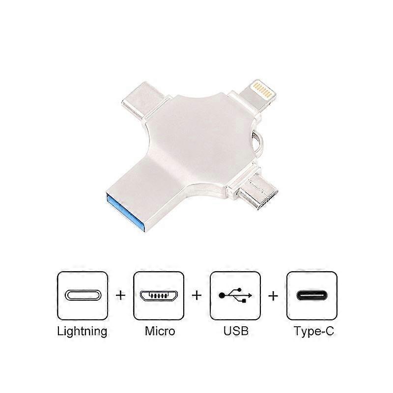 1TB Cross-Shaped USB Flash Drive 4 in 1 for Iphone/ Android/ Type-C OTG Compatible Metal Pendrive