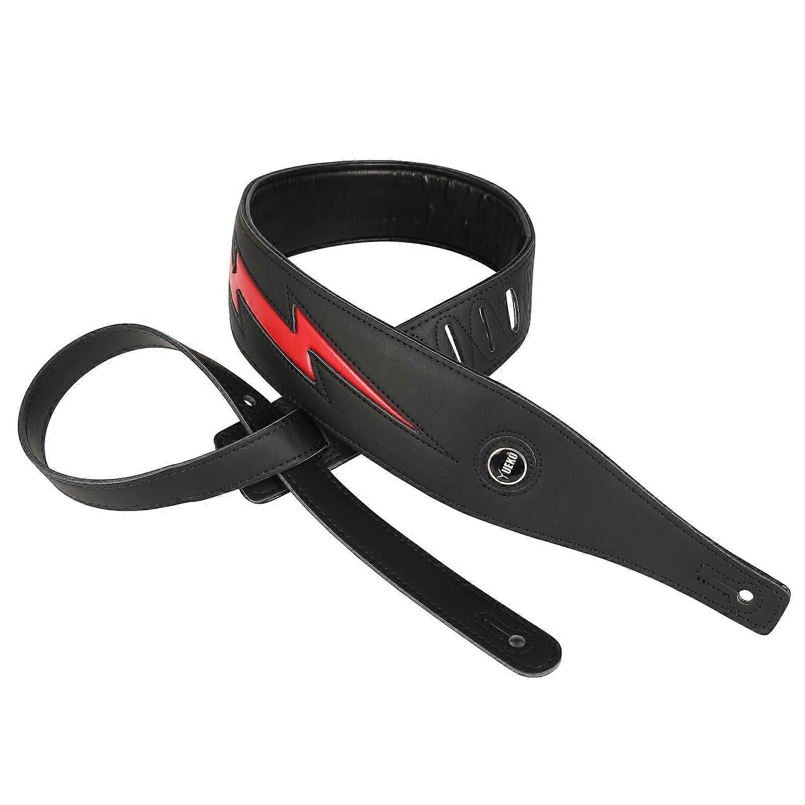Guitar Strap For Electric Guitar And Bass - Lightning Pattern Black Red Flame Design