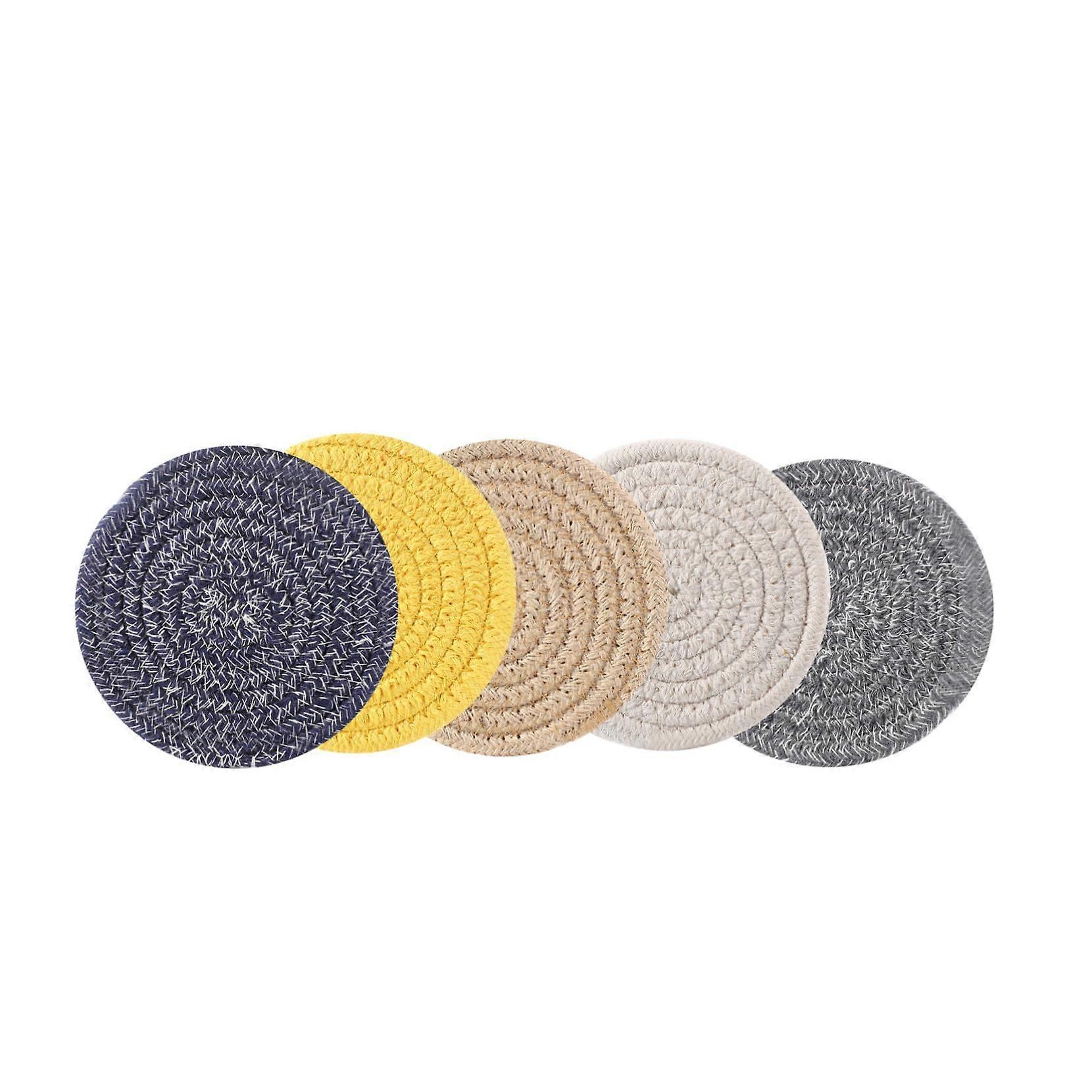 Elegant Round Placemats Made of Cotton 5piece Handmade Table Set With Cup Coaster