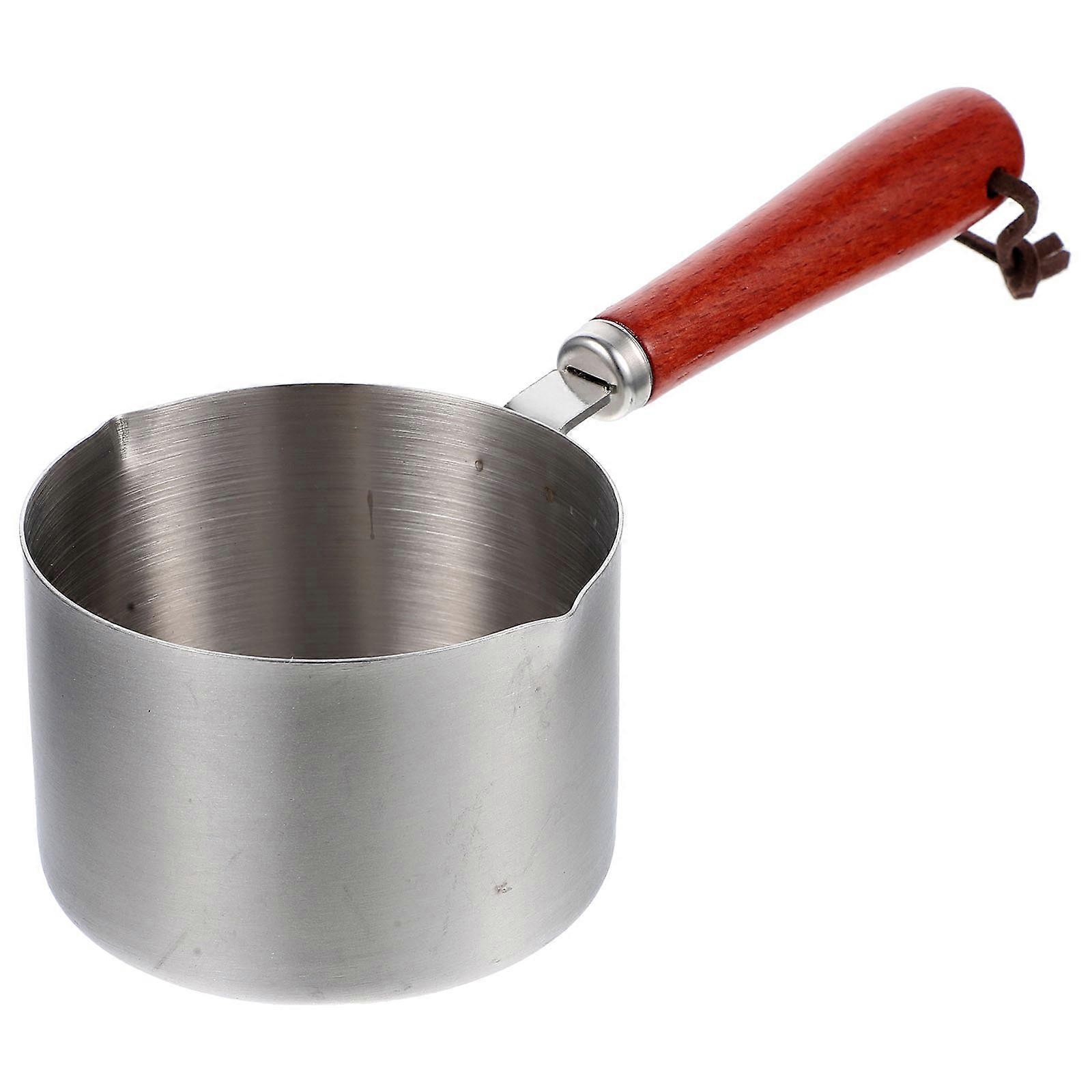Stainless Steel Butter Warmer Pot with Pour Spouts, Ergonomic Wood Handle, Small Saucepan for Induction and Gas Cooking, Ideal for Melting Butter and