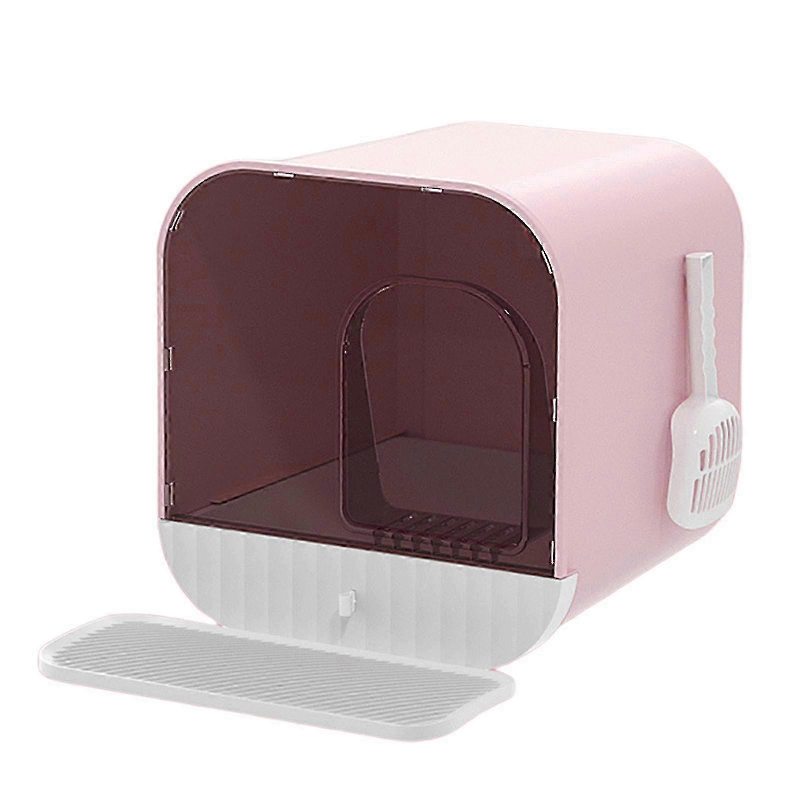 Enclosed Anti-Splash Cat Litter Box with Large Tray - Pink