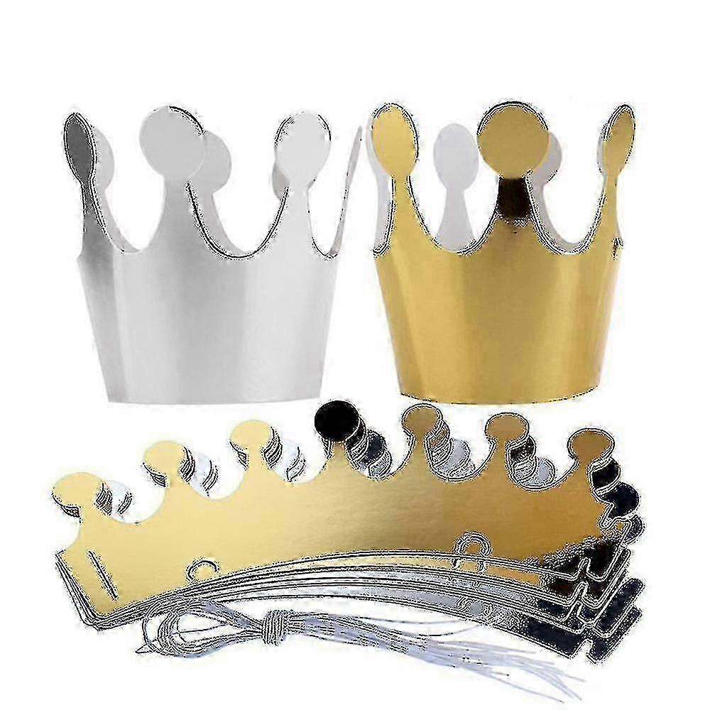 キッズ 大人用 バースデーパーティーハット クラウンセット (20pcs, ゴールド&シルバー)