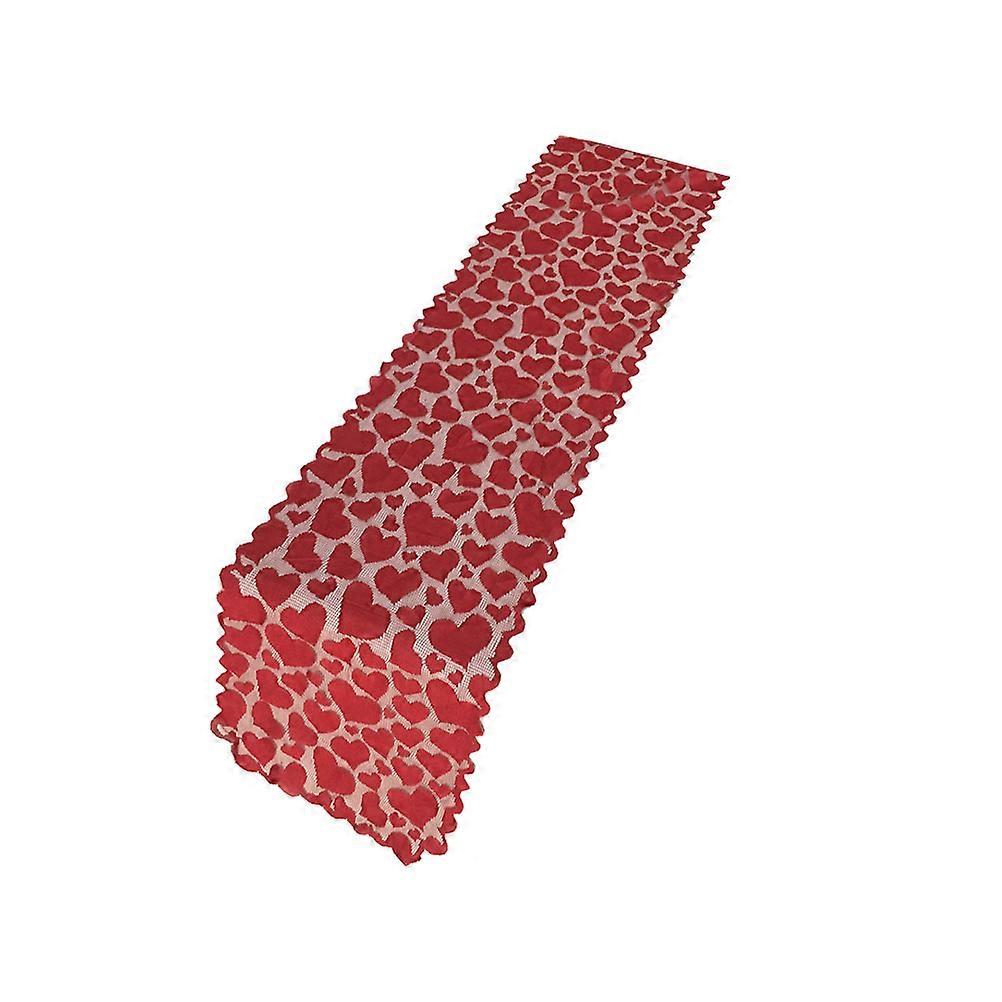 Red Heart Table Runner Festive Valentine Day Table Cloth 14x72 Inch Polyester Protects Table Surface 1Pcs