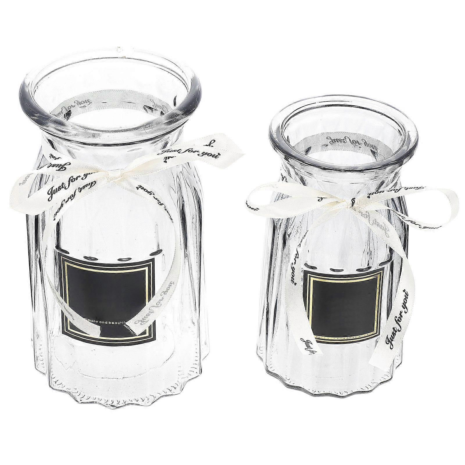 2pcs Transparent Glass Vases for Decor Simple Design with Flat Bottom 3.94x7.87 Inches