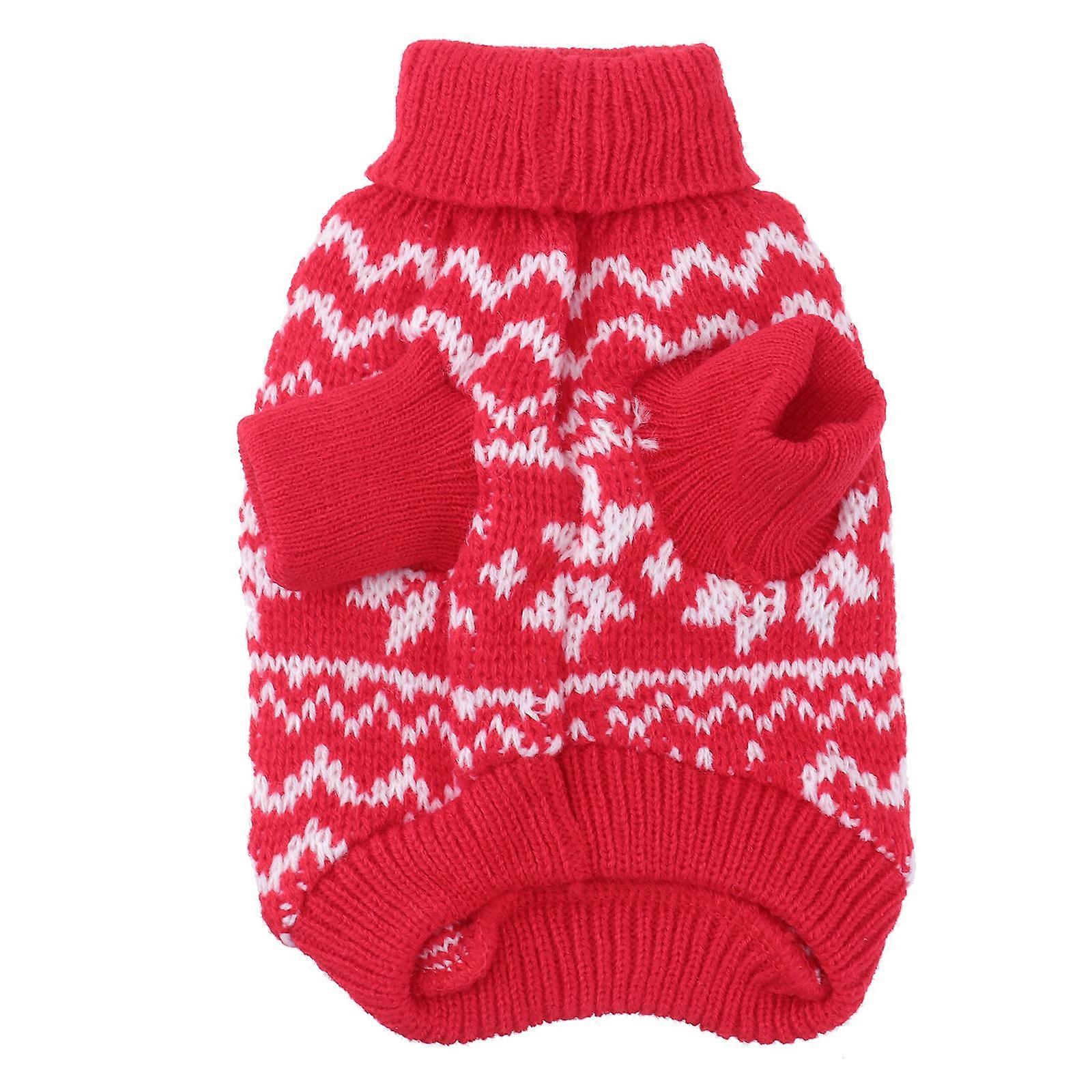 Dog Snowflake Sweater Pet Winter Cloth Snowflake Pattern Warmth Decoration Red S 1Set