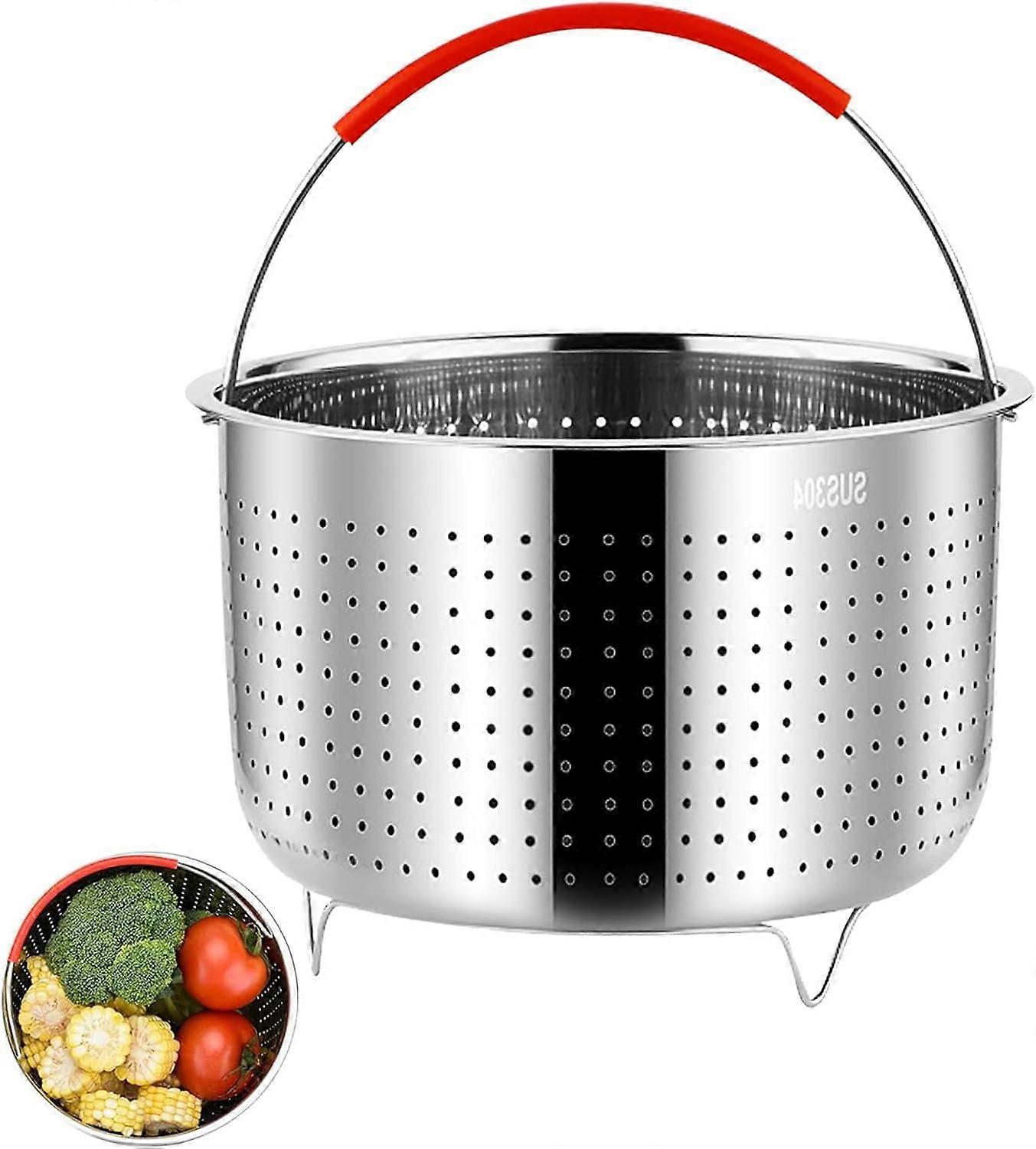 Steamer Insert, 304 Stainless Steel, Outer Diameter 8.5', Silicone Handle, NonStick Base Design, 6L Stainless steel6L