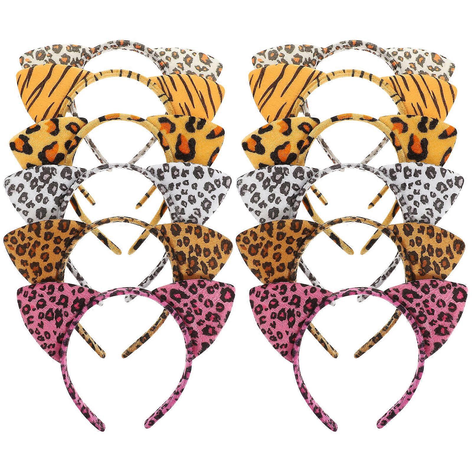 Leopard Cat Ears Headband for Decoration 12Pcs Assorted Color Cloth Headbands