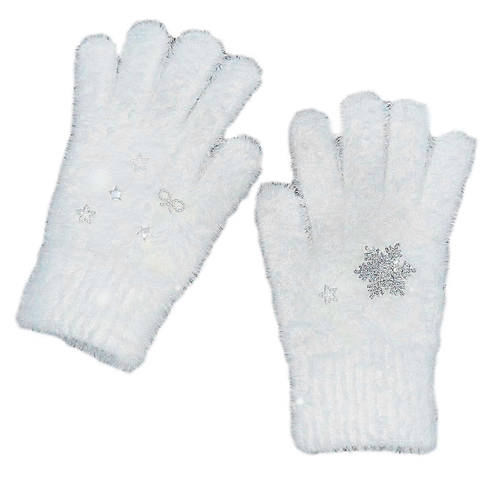 Luvas curtas brancas de floco de neve para mulheres, roupas de mão de toque suave, 22 cm de comprimento