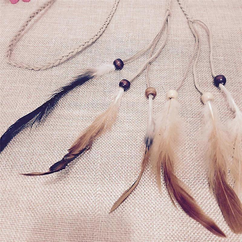 Hippie Indian Feather Headband Handmade Weave Feathers Hair Rope Headdress