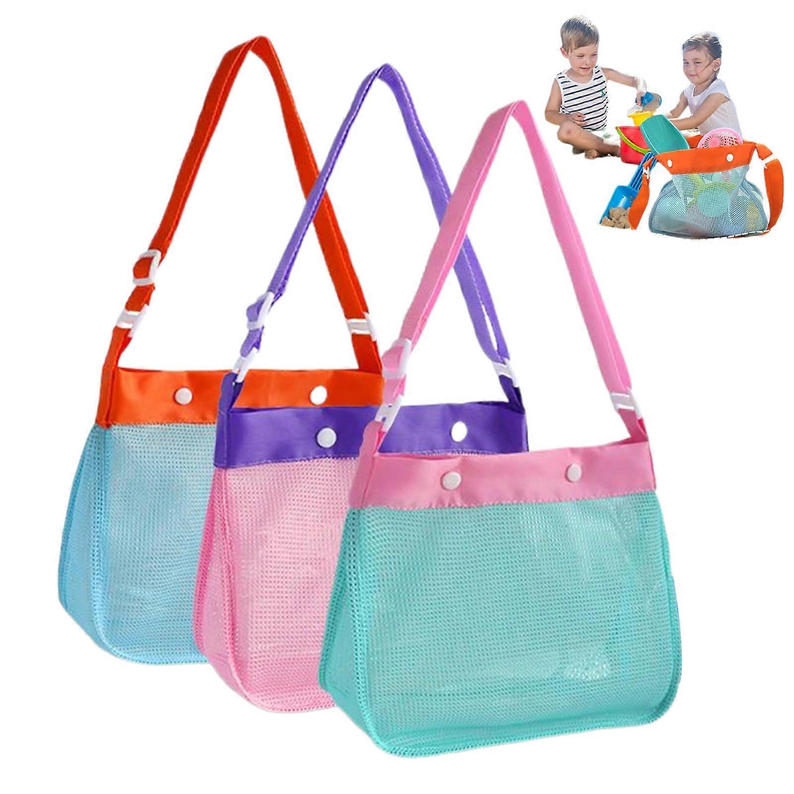 Mesh Tote Bag | Waterproof Mesh Travel Bag | Kids Shell Collecting Bag with Buttons for Outdoor Swimming Camping Travel