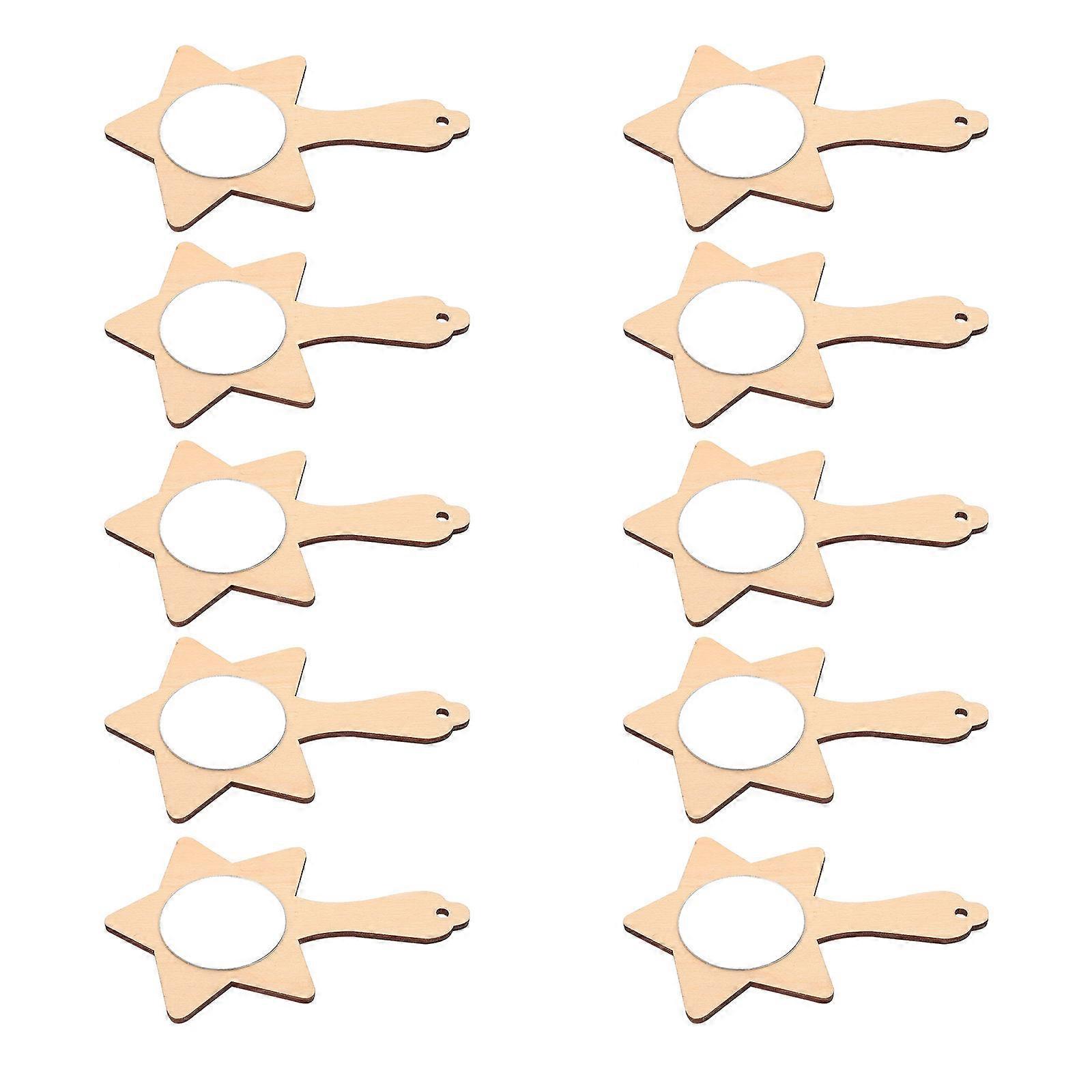 Mirror Portable Diy Wooden Mirror Children Handheld 5.6X3.7X0.2in 10Pcs