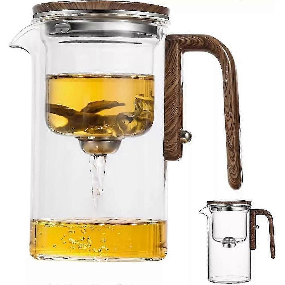 Water Separation Glass Teapot with Wooden Handle, Magical Teapot with Infuser