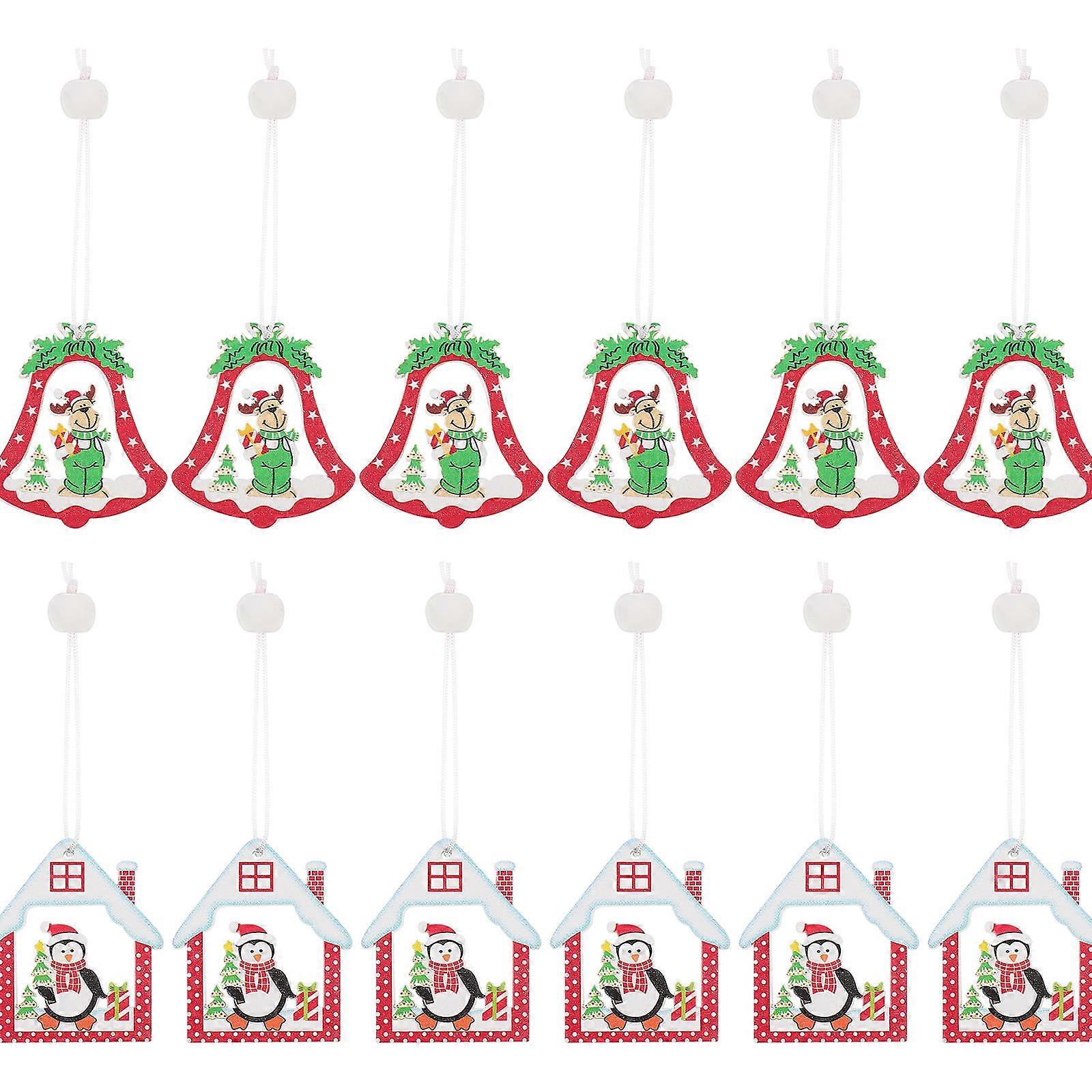 Ceiling Ornaments Hanging Wooden Xmas Tree Decorations Bright Color Festive Atmosphere Creation 12Pcs