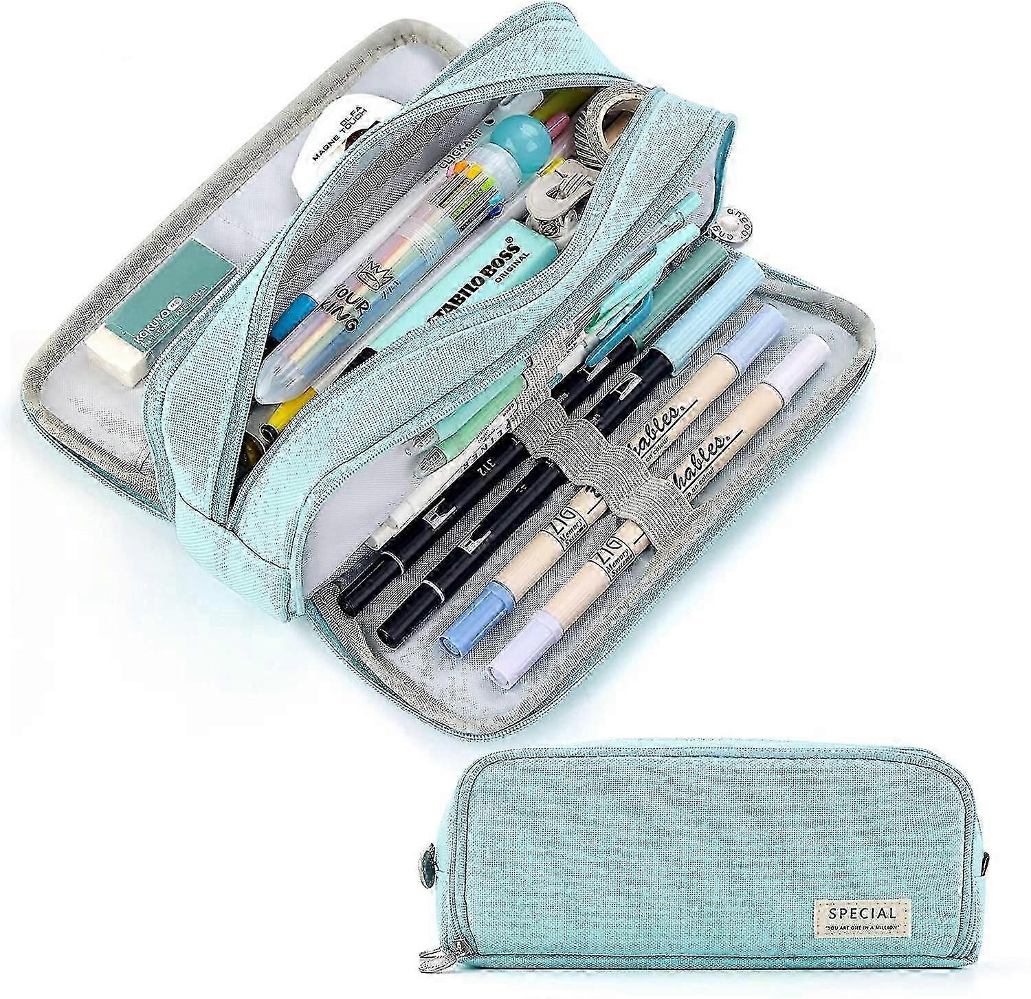 Spacious 3-Compartment Pencil Case for School and Office Use