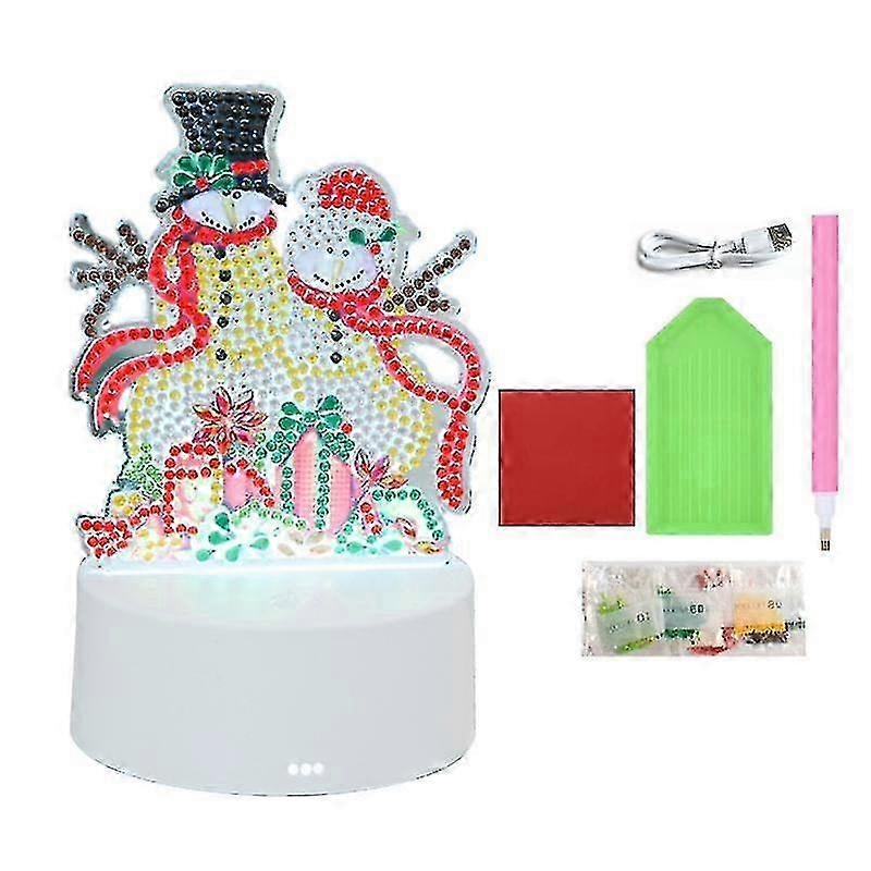 1 Set Diamond Painting Lamp Charming Snowmen Bells Trees Design Christmas LED Light for Festive Table