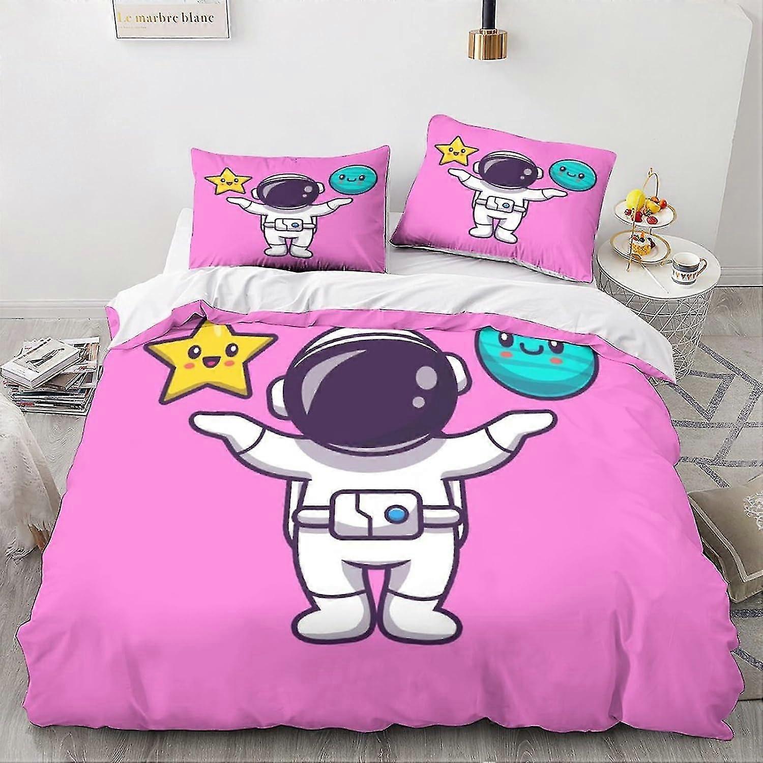 Space-Themed Astronauts Bedding Set with Cartoon Design, Microfiber Duvet Cover and Comforter Cover for Double Size