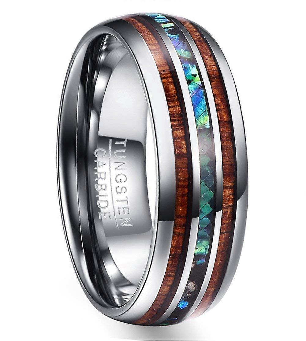 Unisex Tungsten Ring 8mm Multicoloured with Opal and Abalone Shell, Comfort Fit Design, Sizes 49 to 75, Wedding and Anniversary