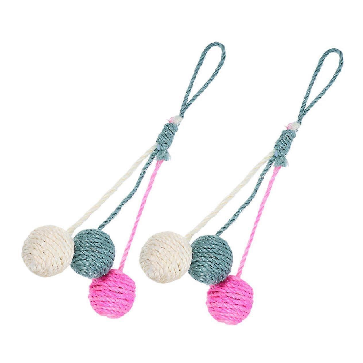 2 Pieces Interactive Cat Hanging Sisal Balls for Mental Stimulation and Play Fun Small Apartments for Cats and Kittens Sorted Color 1