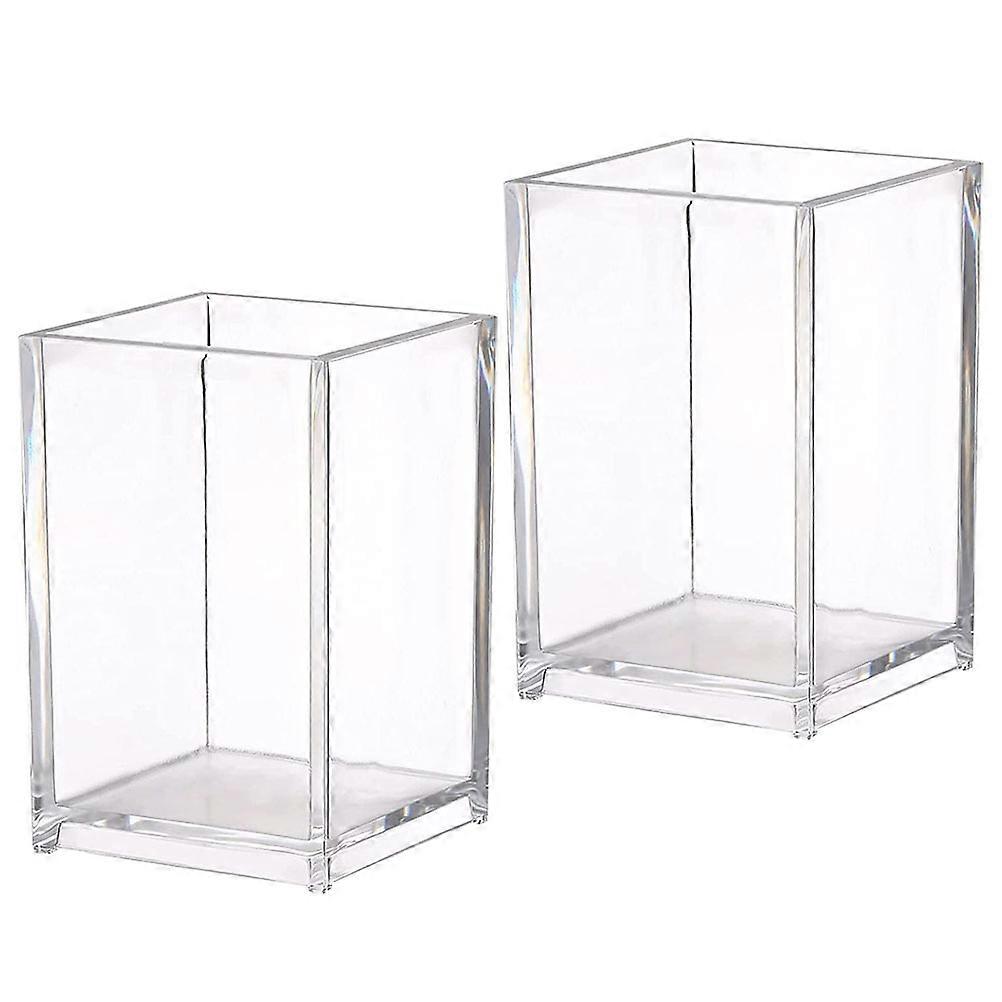 2Pcs Desktop Pen Holder Makeup Tool Container Stationery Organizer Transparent