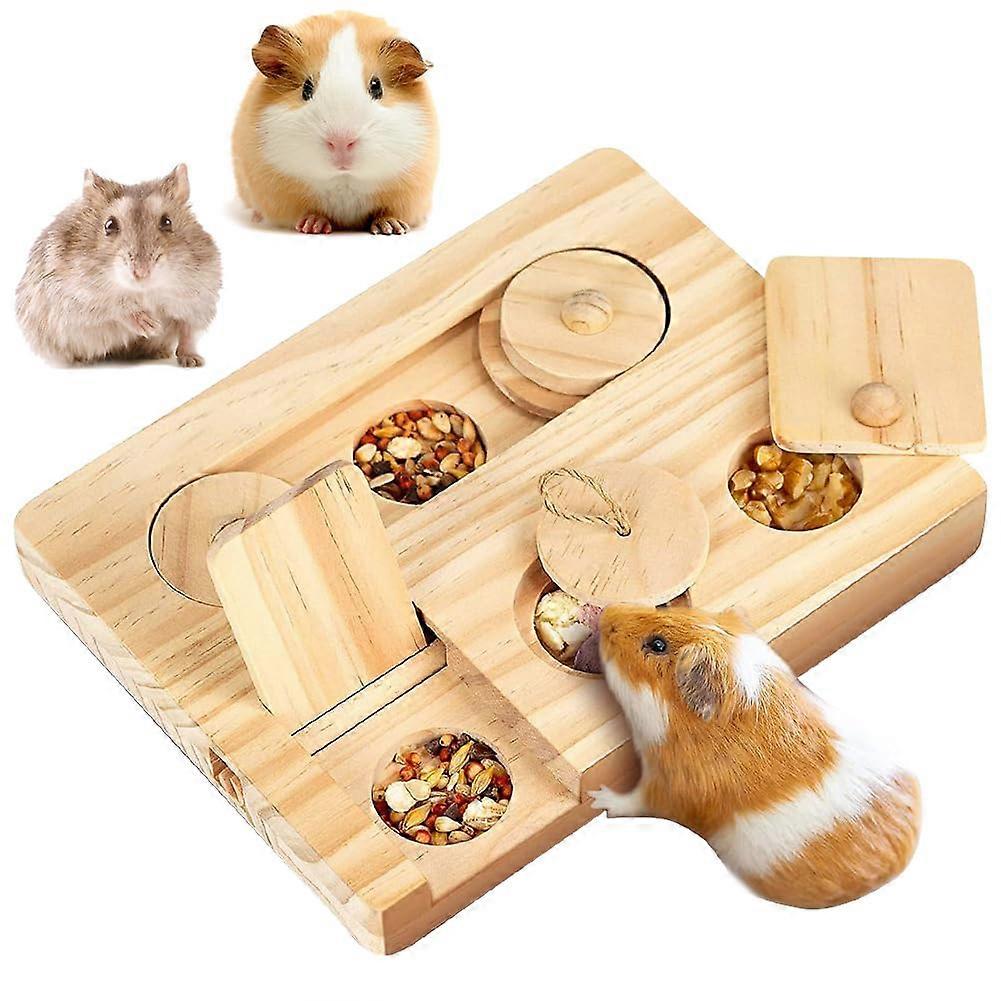 Guinea Pig Toy for Small Pets, 6-in-1 Wooden Foraging Toy for Hamsters, Rats, Rabbits, Chinchillas, Quiet Design
