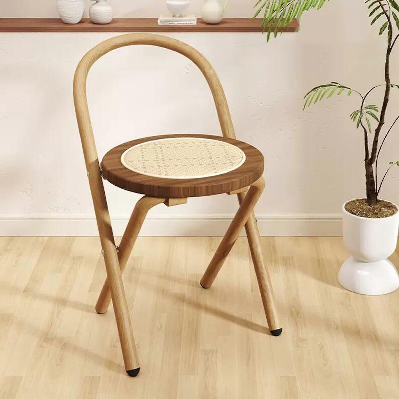 Folding chair, backrest, rattan dining table and chairs for home, dining chair for home, foldable, stool for outdoors (walnut).