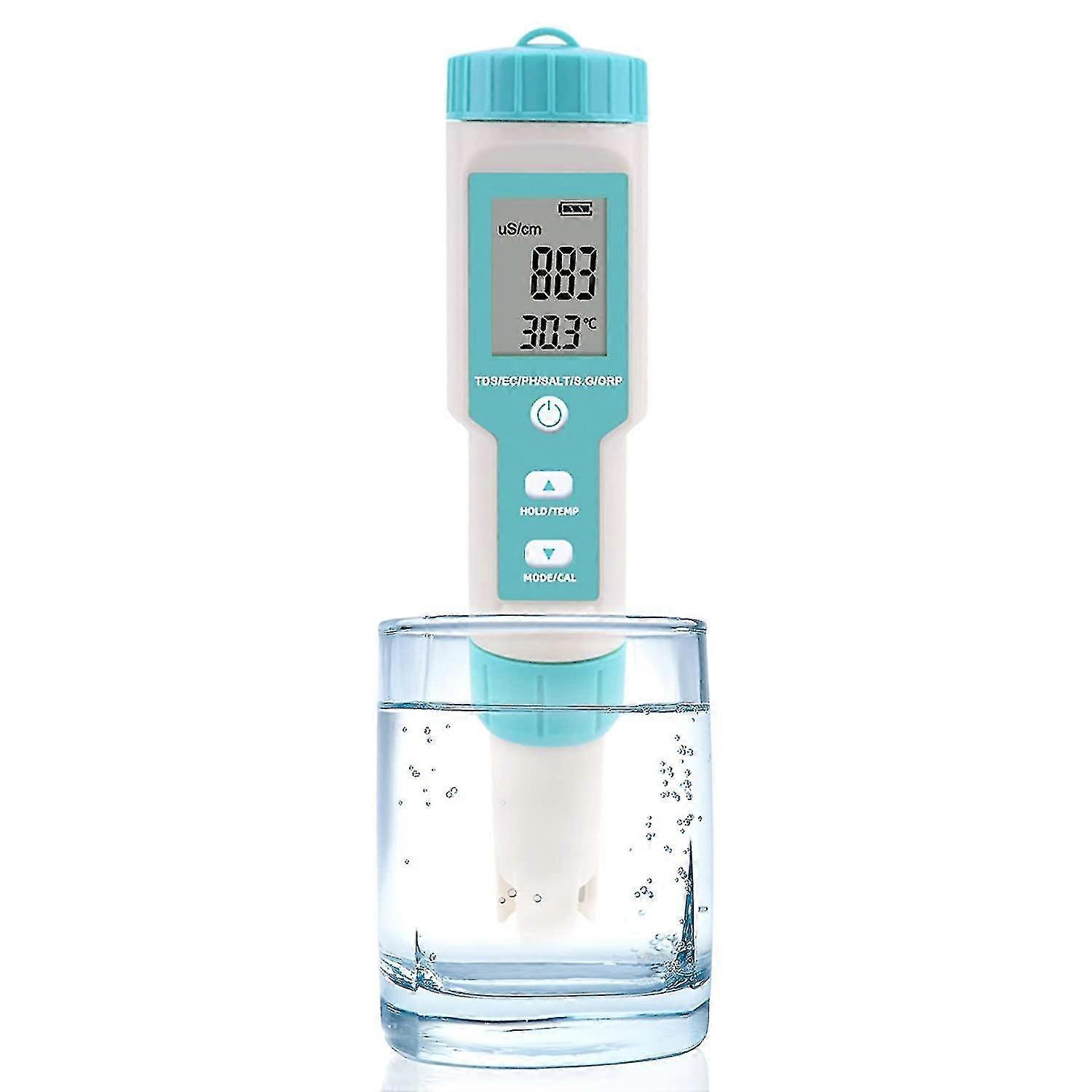 7-In-1 pH/TDS/EC/ORP/Specific Gravity/Salinity/Temperature Meter with Automatic Temperature Compensation, 0.01 Resolution, High Precision Wa