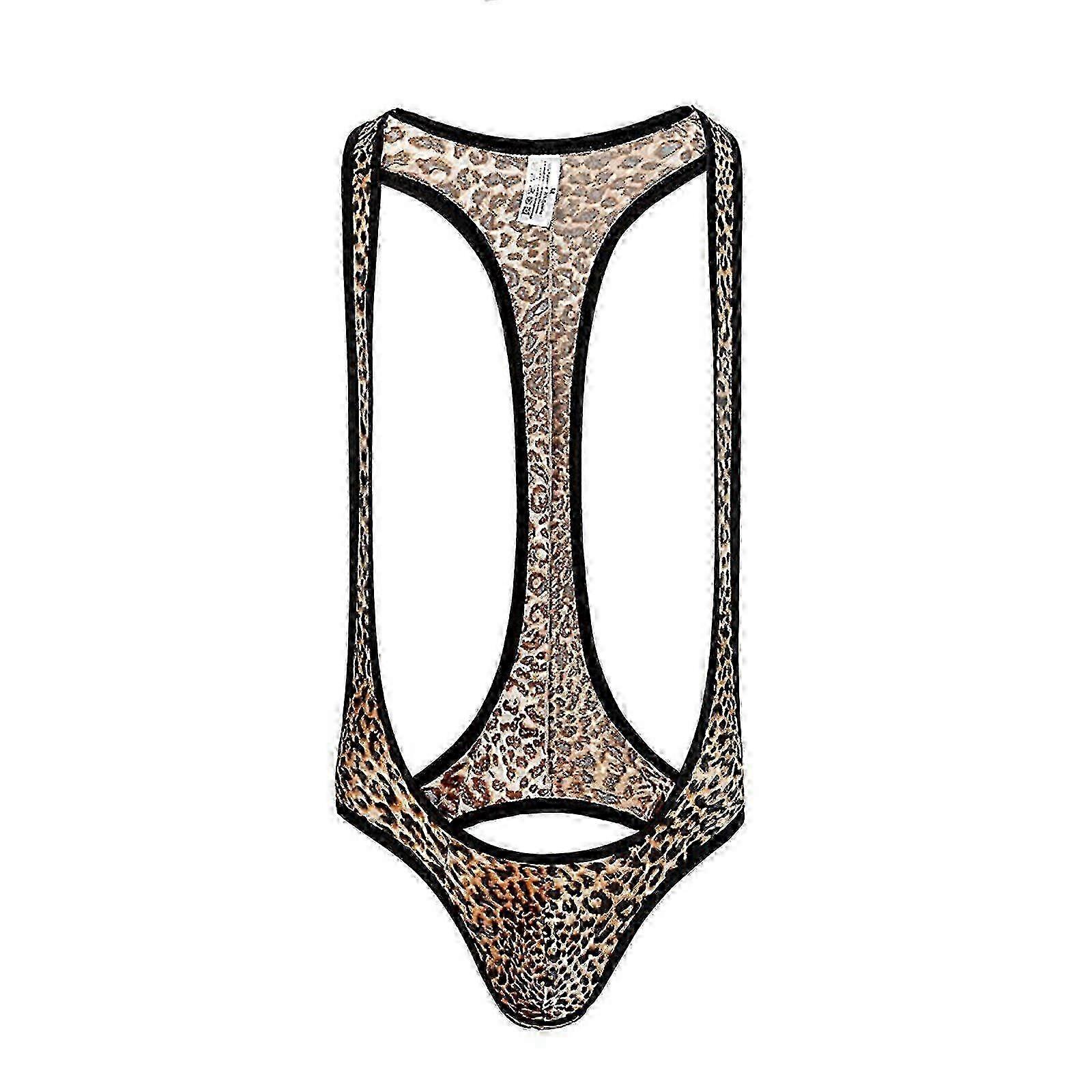 رجالي طباعة الفهد ملابس داخلية بدون أرقاب مفتوحة الظهر مثير ثونغ للرجال-Yvan