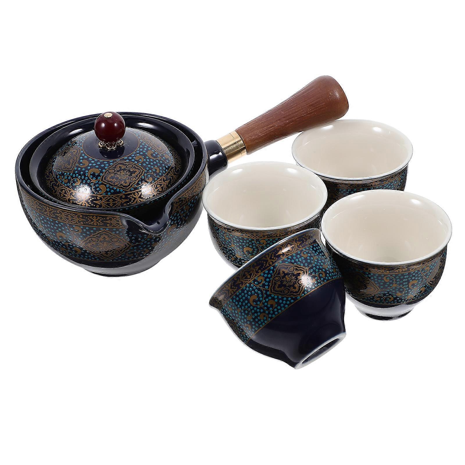 Chinese Style Ceramic Tea Set with Teapot and Cups, Portable Fine Porcelain Design for Office, Outdoor, and Picnic Use, Easy to Clean